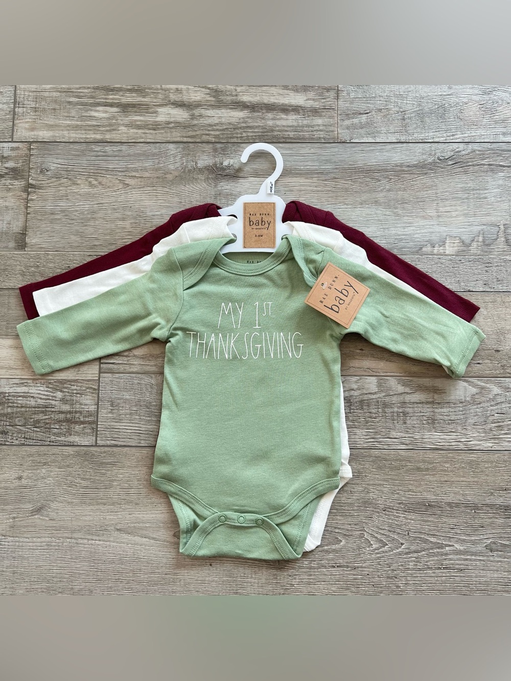 NWT Rae Dunn ‘My 1st Thanksgiving’ Onesies 3-Pack Size 3/6 Months